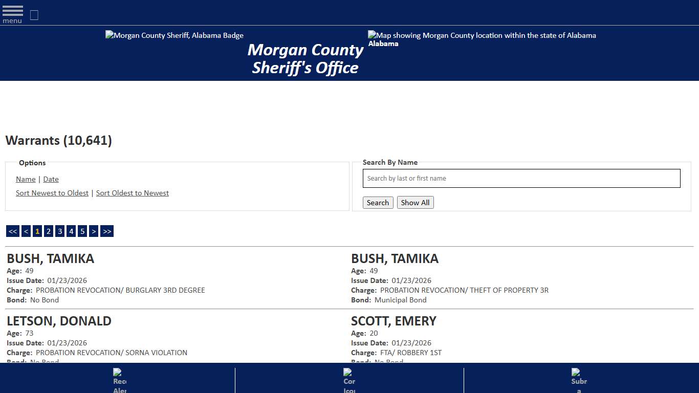 Warrants - Warrant Date - Descending - Morgan County Sheriff, Alabama